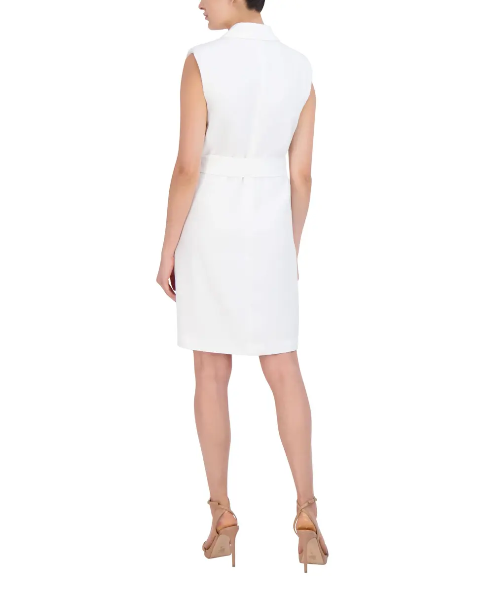 BCBG New York Women's Sleeveless V Neck Mini Day Dress with Detachable Sash, Marshmallow, Small | Flattering, Versatile & Imported - view 3