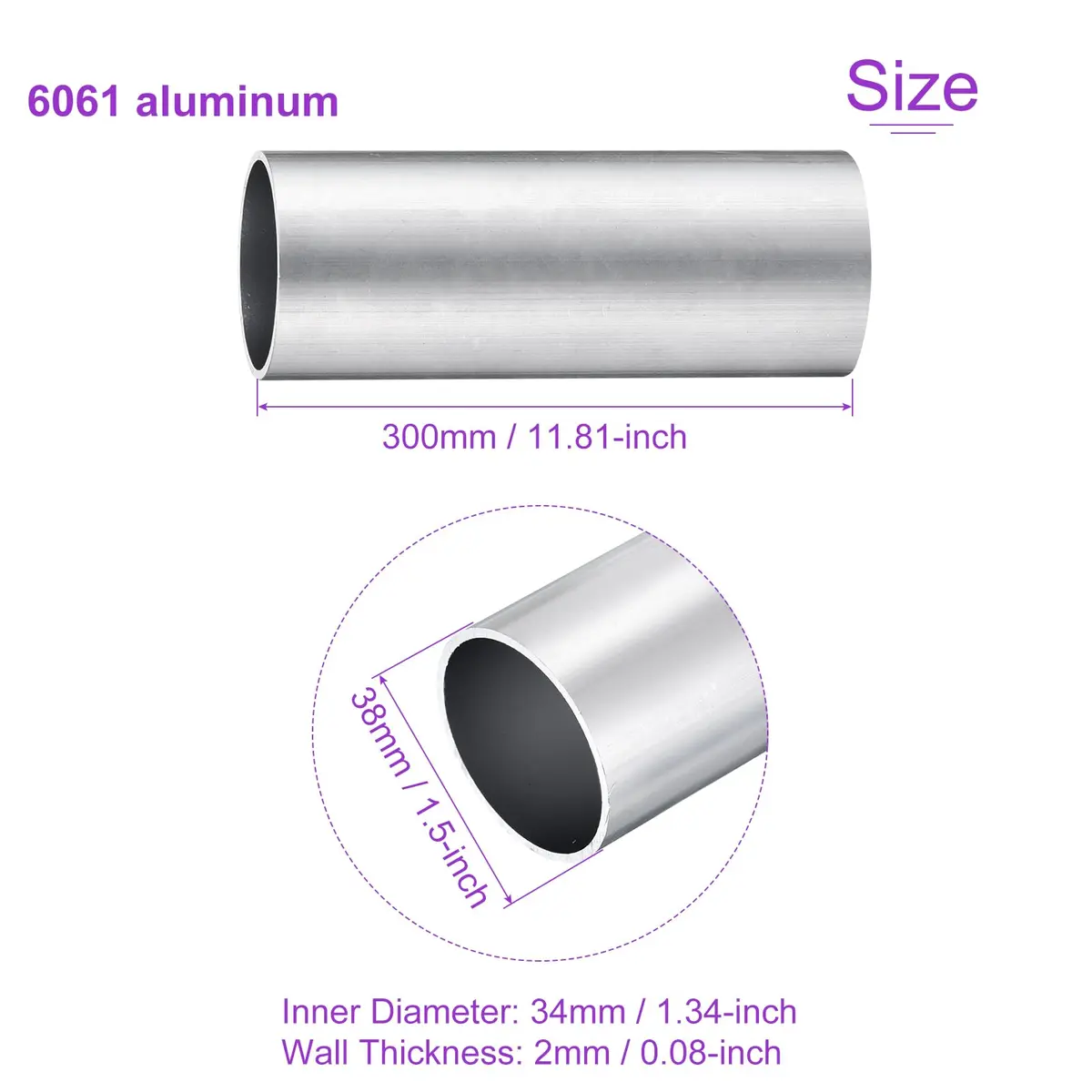 DMiotech 6061 Aluminum Round Tube 38mm OD x 34mm ID x 300mm Length | Sturdy, Lightweight Metal Tubing for Projects - view 3