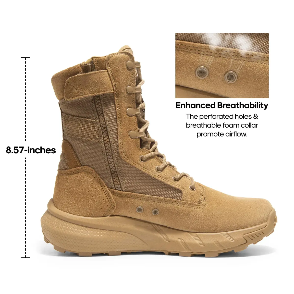 NORTIV 8 Men's Tactical Military Work Boots Coyote 8.57" Shaft | Breathable Genuine Leather & Textile - view 5