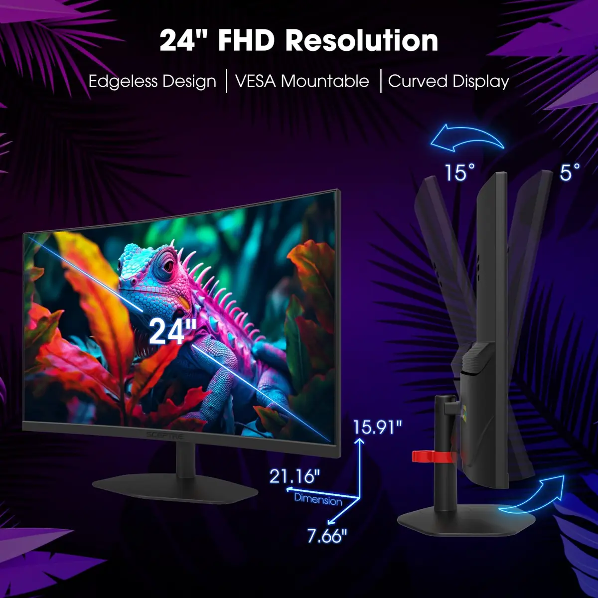 Sceptre Curved 24-inch Gaming Monitor 1ms 100Hz 1500R DisplayPort HDMI X2 Eye Care 100% sRGB Build-in Speakers, Machine Black 2025 - view 3