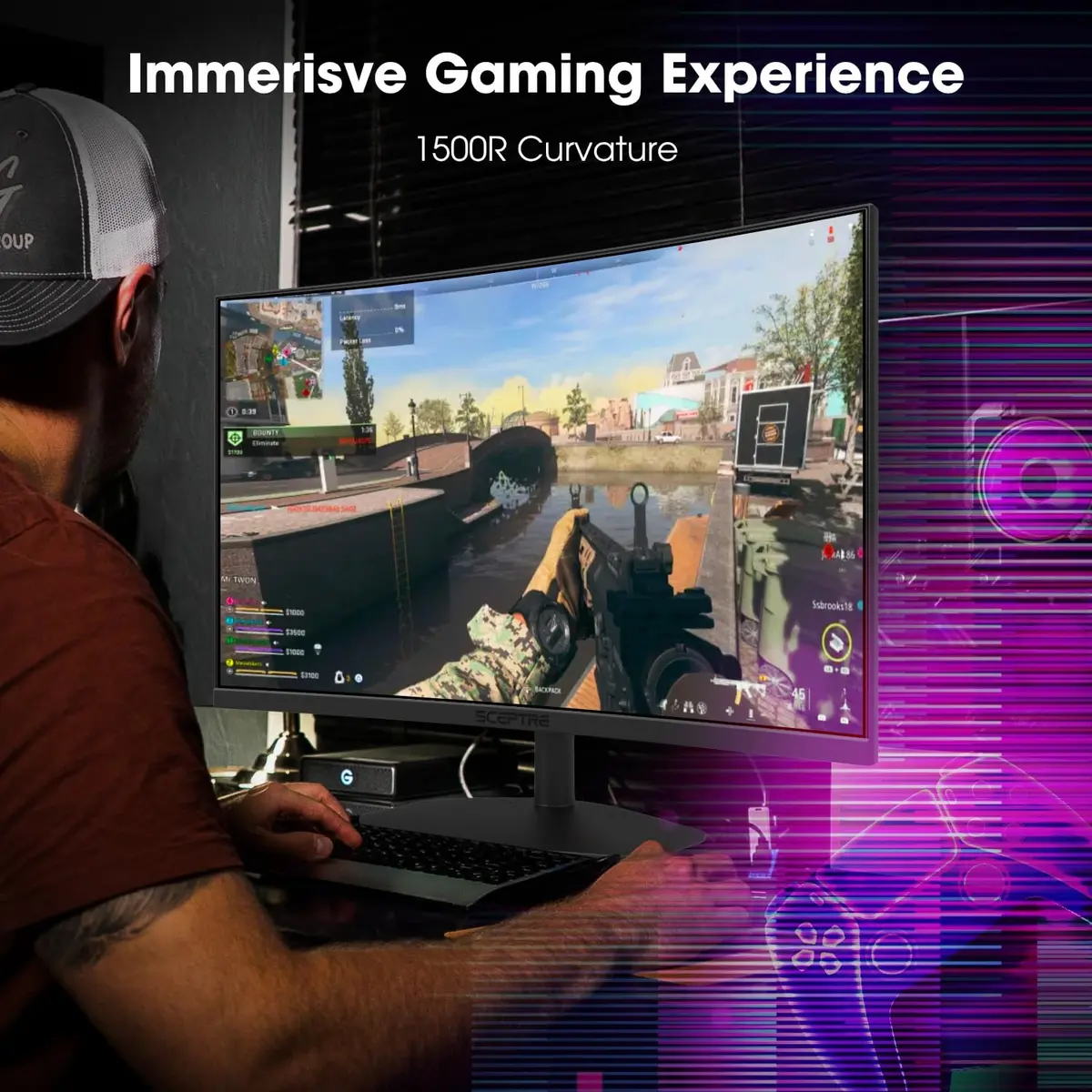 Sceptre Curved 24-inch Gaming Monitor 1ms 100Hz 1500R DisplayPort HDMI X2 Eye Care 100% sRGB Build-in Speakers, Machine Black 2025 - view 4