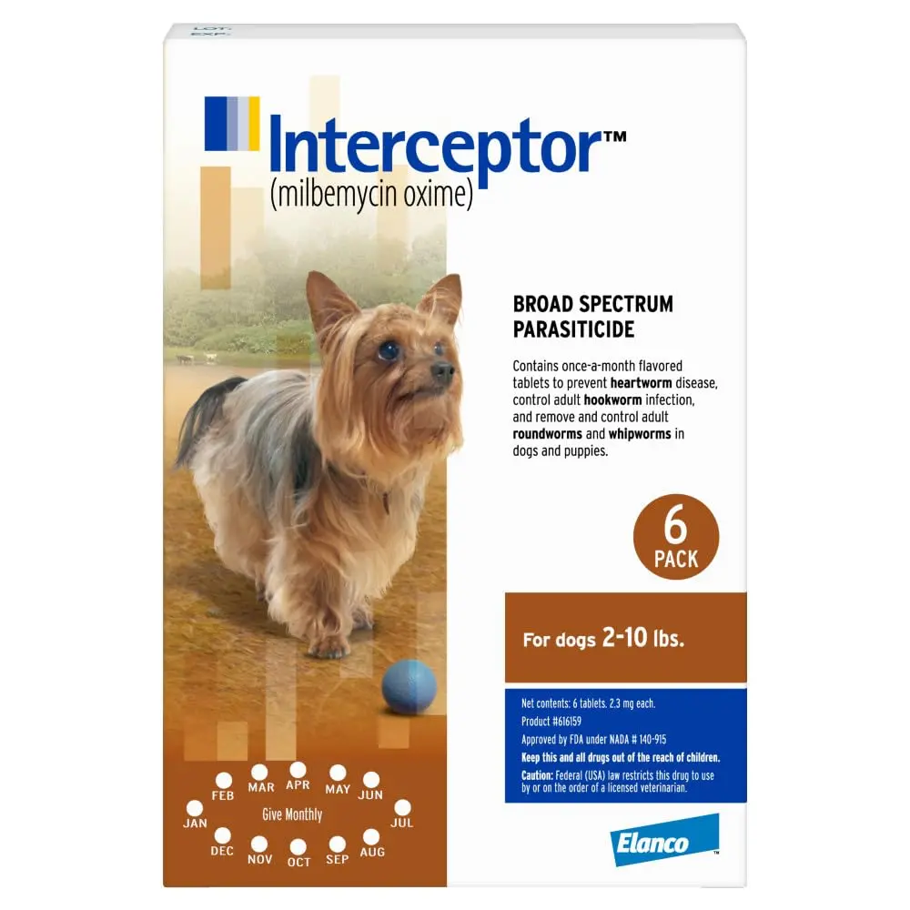 Interceptor for Dogs 2-10 lbs | Heartworm & Worms Prevention, 6-Month Supply - main product image