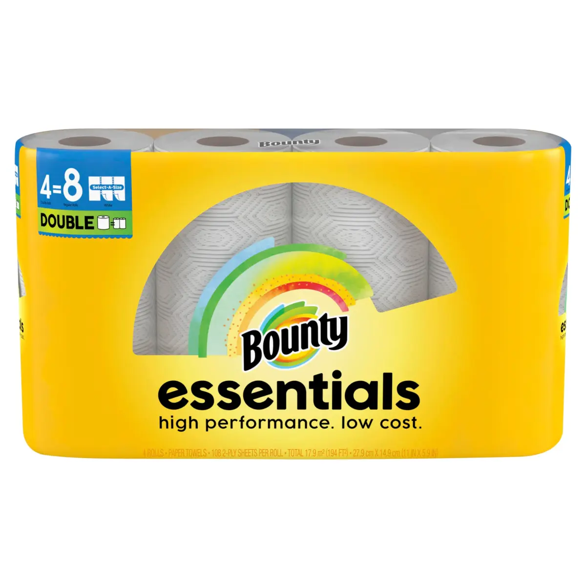 Bounty Essentials Select-A-Size Paper Towels, 4 Double Rolls (432 Sheets Total) | Strong & Absorbent for Everyday Messes - main product image