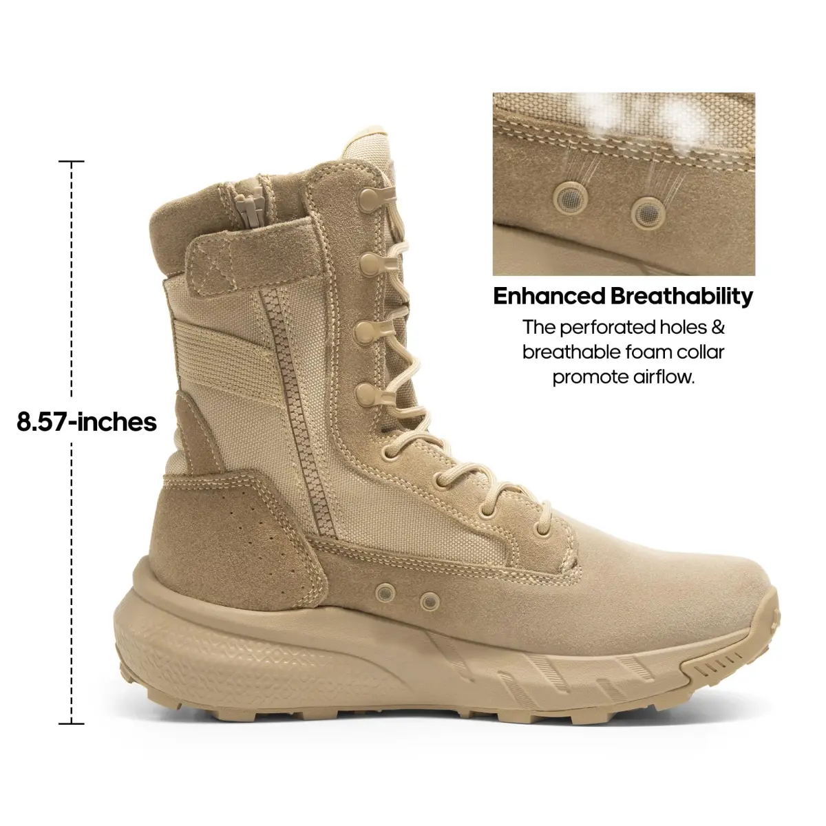 NORTIV 8 Men's Tactical Military Work Boots Sand 8.57" Shaft | Lightweight & Cushioned for All-Day Comfort - view 4