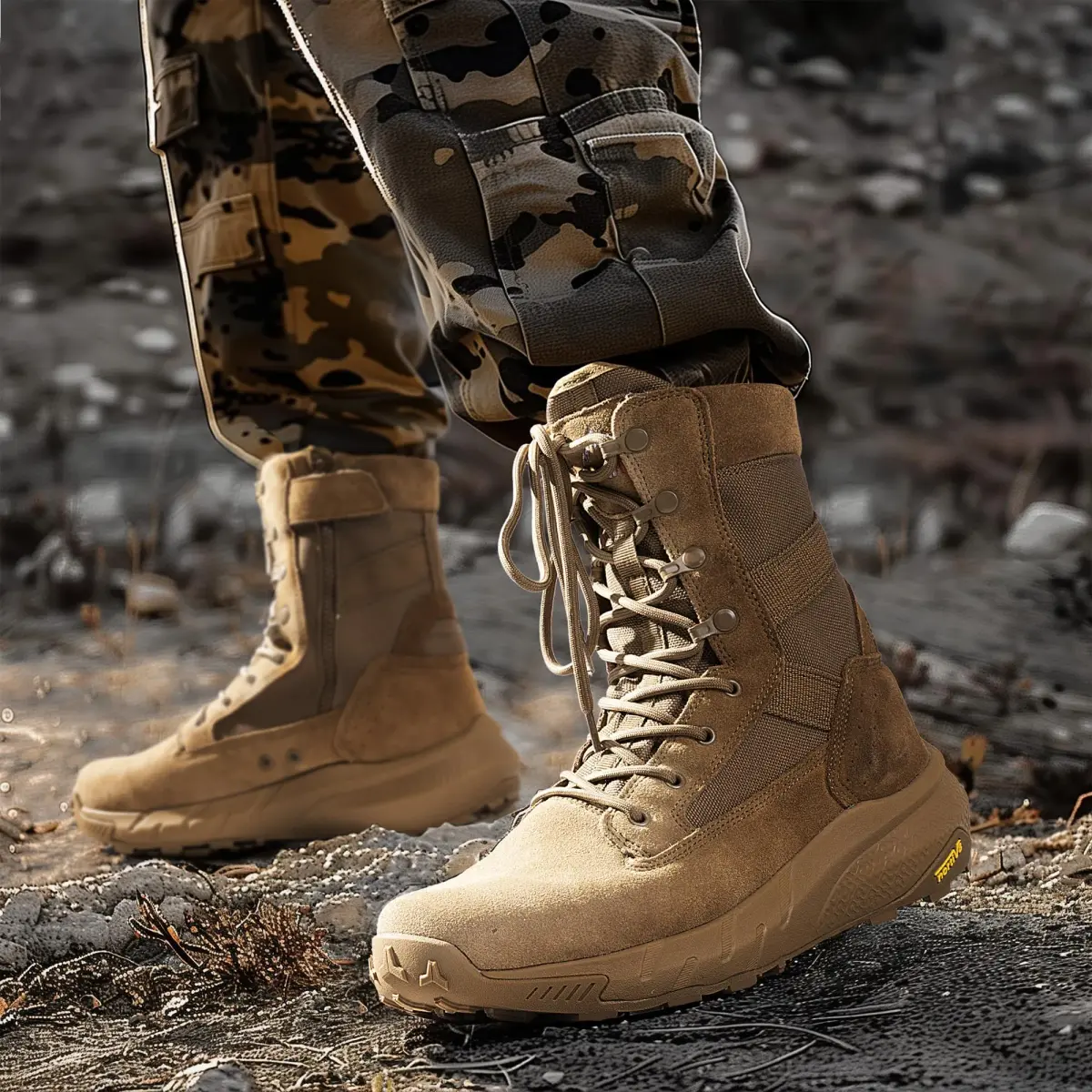 NORTIV 8 Men's Tactical Military Work Boots Coyote 11 US | 8.57" Shaft Height, Side Zip, Genuine Leather - view 3