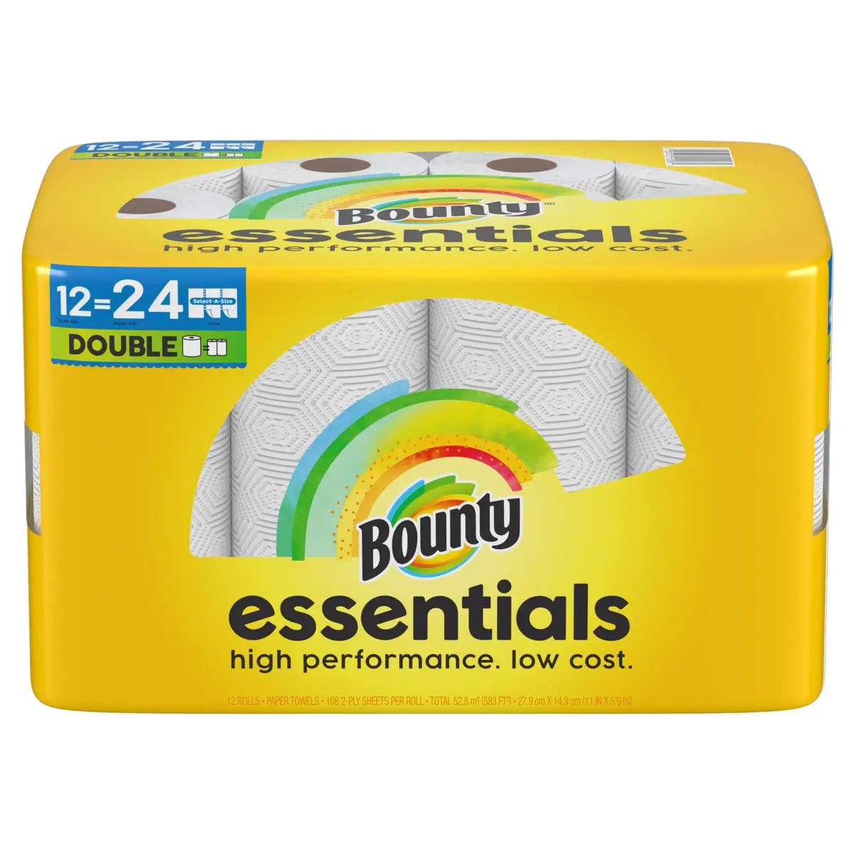Bounty Essentials Select-A-Size Paper Towels, 12 Double Rolls (24 Regular) | 1296 Sheets Total - main product image