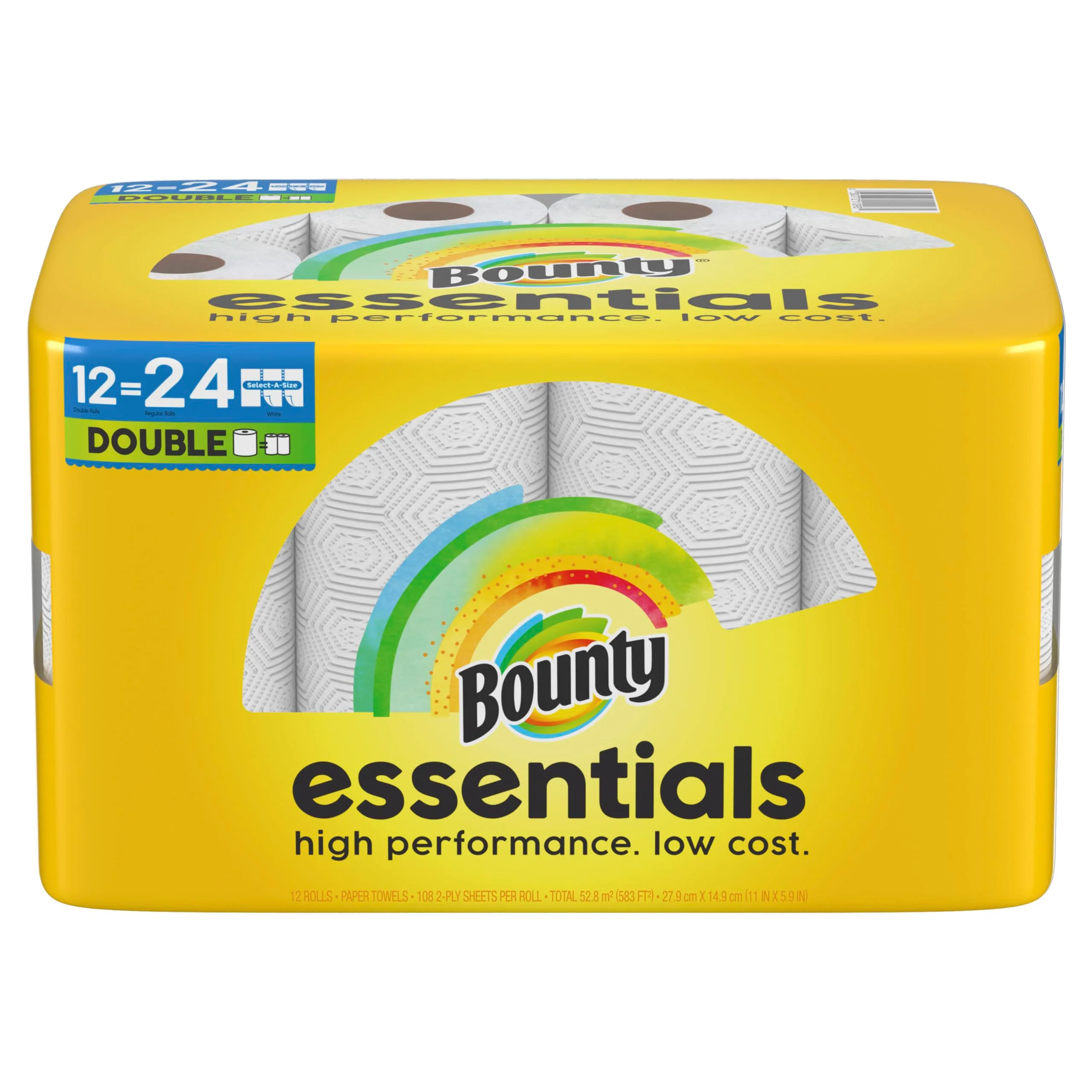 Bounty Essentials Select-A-Size Paper Towels, 12 Double Rolls (24 Regular Rolls) | Value Pack for Indian Households - main product image