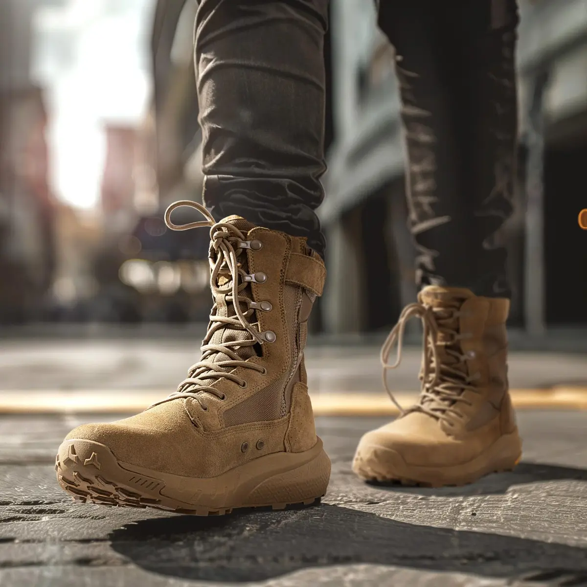 NORTIV 8 Men's Coyote Tactical Military Work Boots 8-inch Shaft | Breathable Leather & Side Zip - view 2