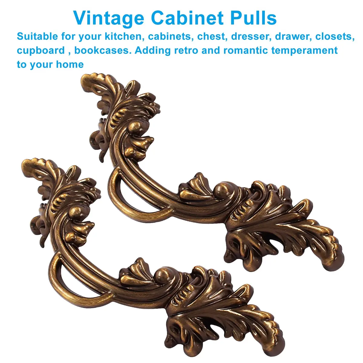 Biaungdo Vintage Cabinet Pulls Handles, 12 Pcs, Bronze | Retro Zinc Alloy Drawer Pulls with 64mm (2.5in) Screw Hole Distance - view 3