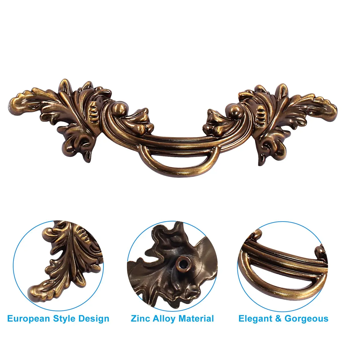 Biaungdo Vintage Cabinet Pulls Handles, 12 Pcs, Bronze | Retro Zinc Alloy Drawer Pulls with 64mm (2.5in) Screw Hole Distance - view 4