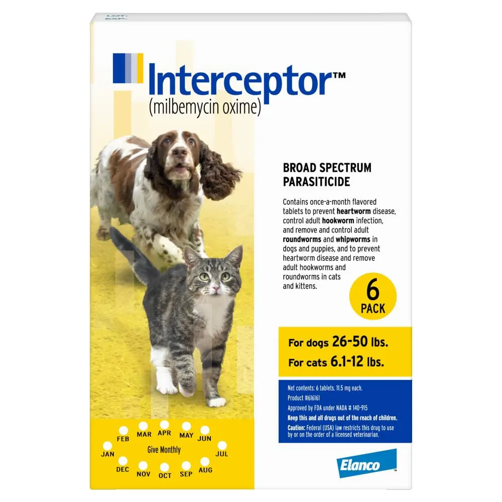 Interceptor for Dogs and Cats 26-50 lbs / 6.1-12 lbs | Heartworm & Worm Prevention - main product image