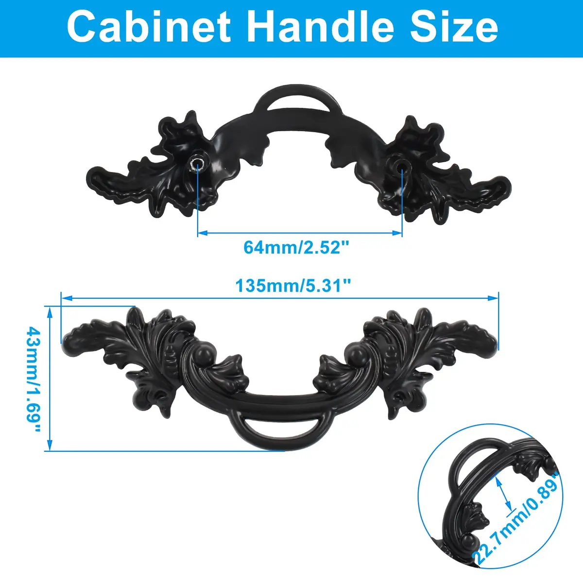 Biaungdo Vintage Cabinet Pulls Handles Black 135mm (5.31 Inch) | Retro Style Zinc Alloy Hardware - view 2