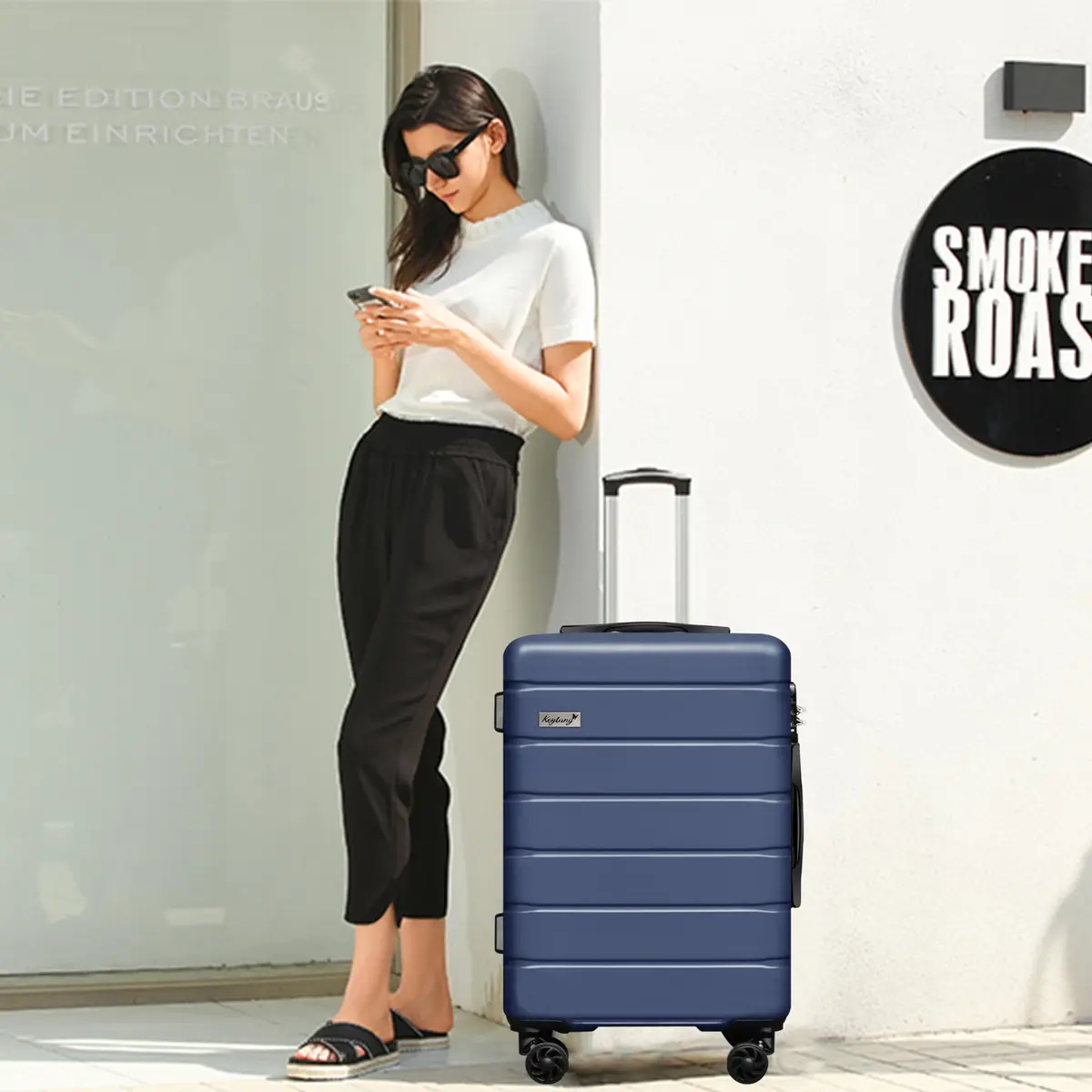 KEYTANG 3-Piece Hardside Expandable Luggage Set with Spinner Wheels & TSA Lock, Navy Blue - view 2
