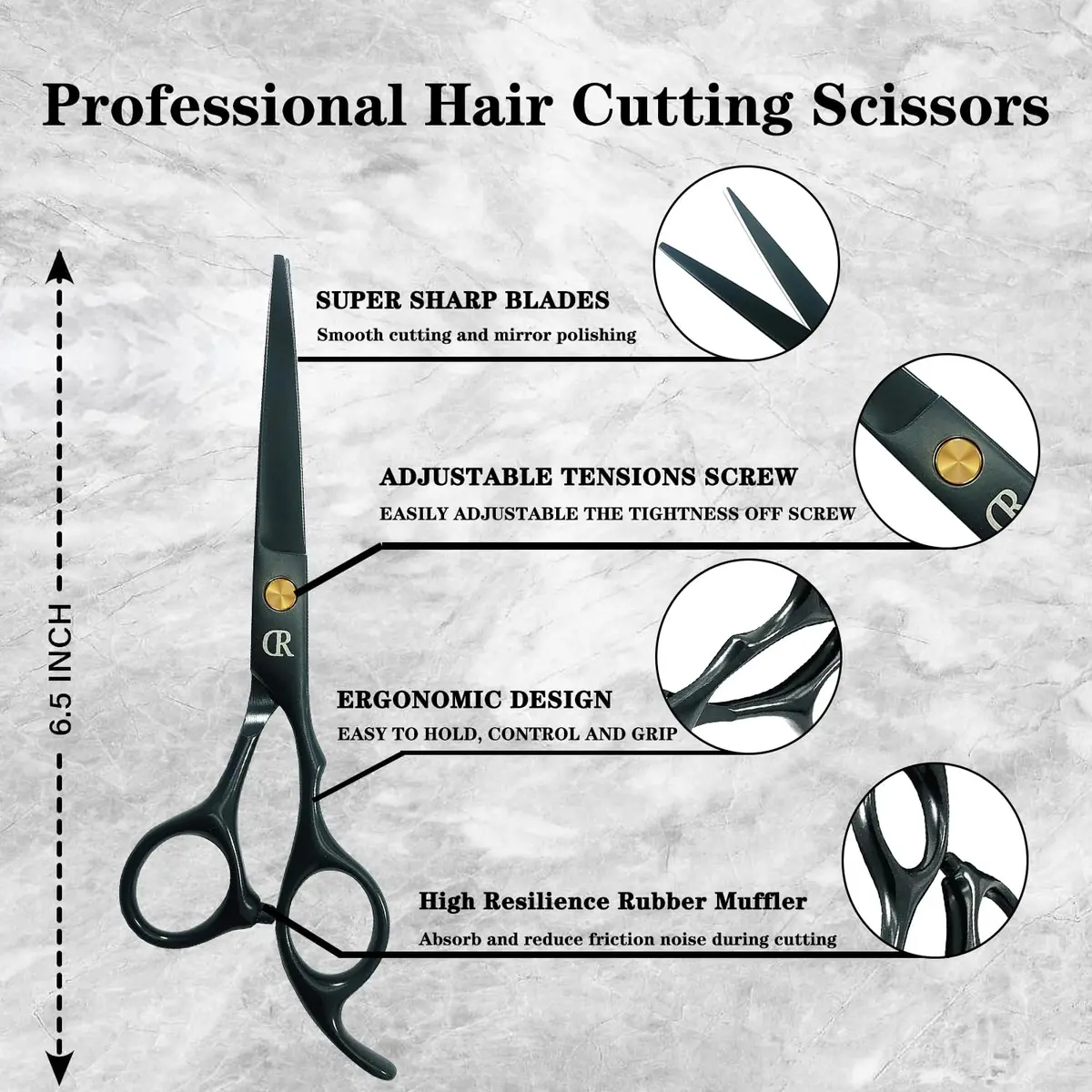 JAVENPROLIU Professional Hair Cutting Shears 6 Inch (15.24 cm) | Barber Scissors for Men, Women, Kids - view 3