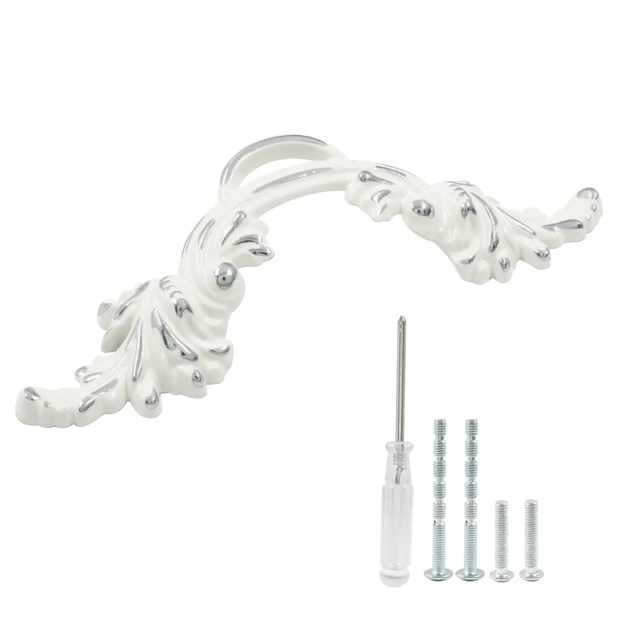 Biaungdo Vintage Cabinet Pull Handles, 6 Pcs, White & Silver Edge | Retro Zinc Alloy Handles - main product image