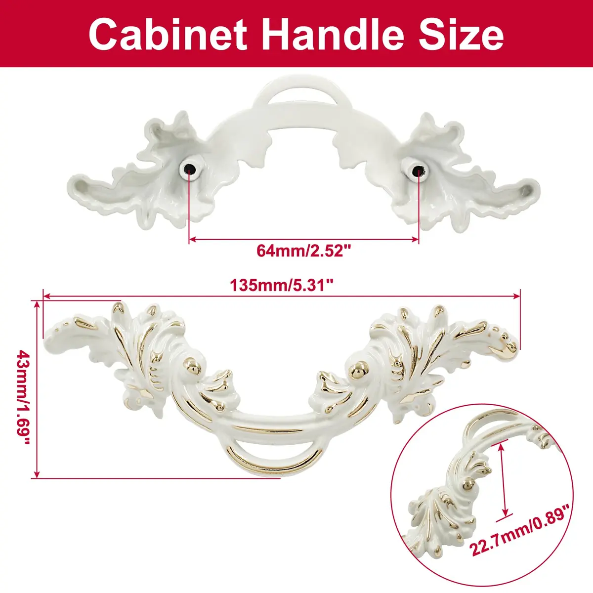 Biaungdo Vintage Cabinet Pulls Handles Gold Edge 135mm (5.31in) | Retro European Style Hardware - view 2