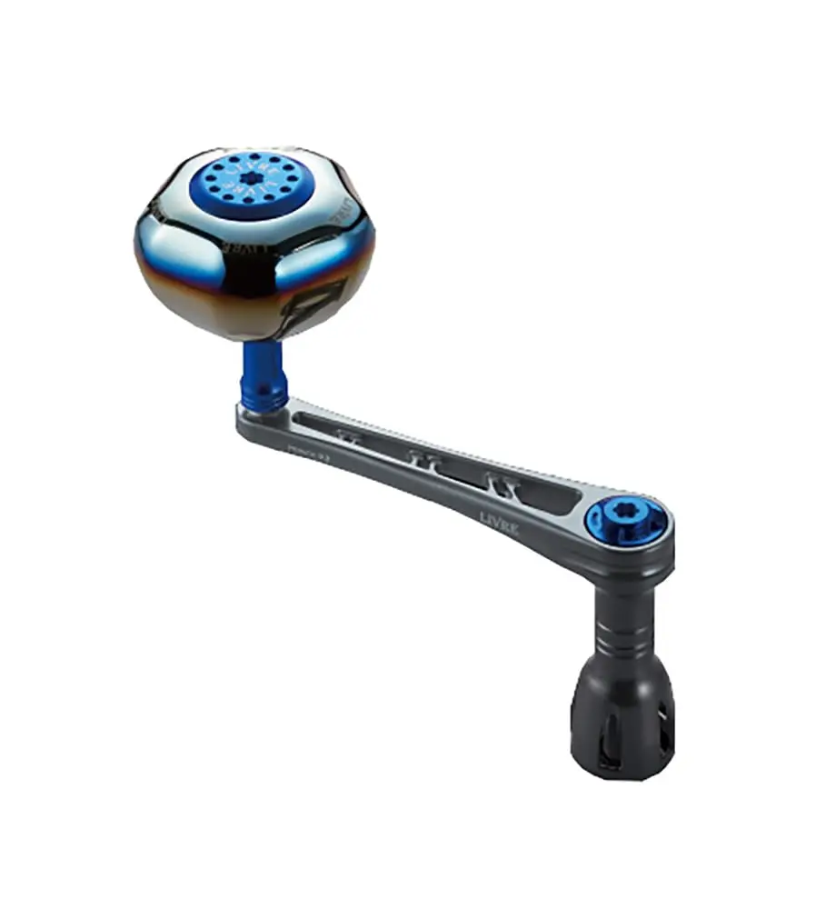 リブレ(LIVRE) Power 93 Shimano Right 8000-14000 Size Gun Meta Plate + Blue G | Large Spinning Reel Handle - main product image
