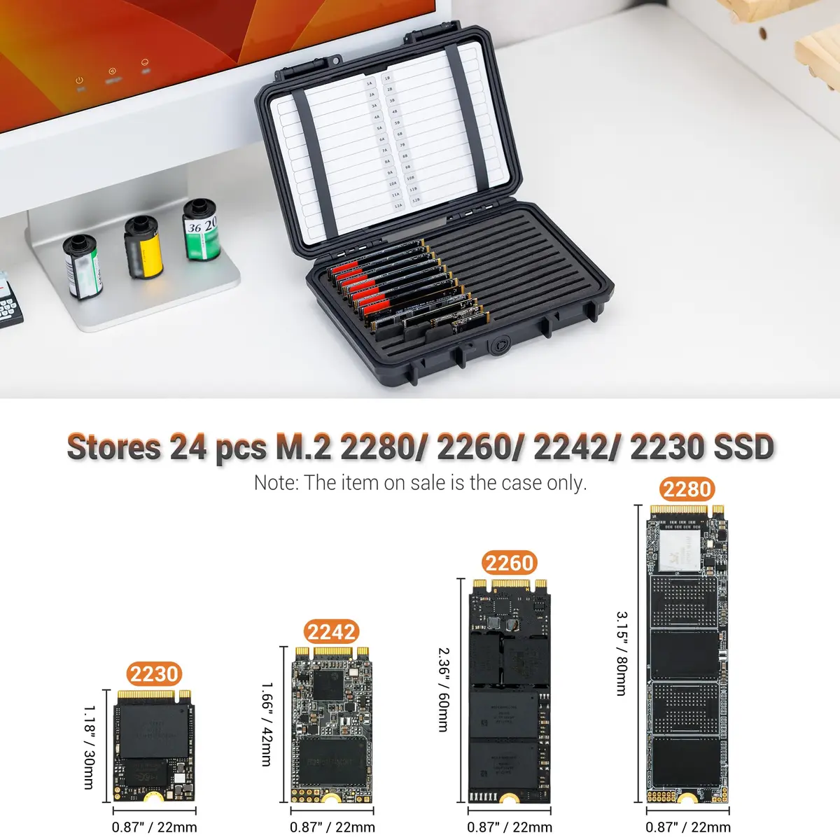 Kiorafoto M.2 NVMe SSD Card Case for 24 Drives | Water-Resistant, Shockproof Organizer - view 2