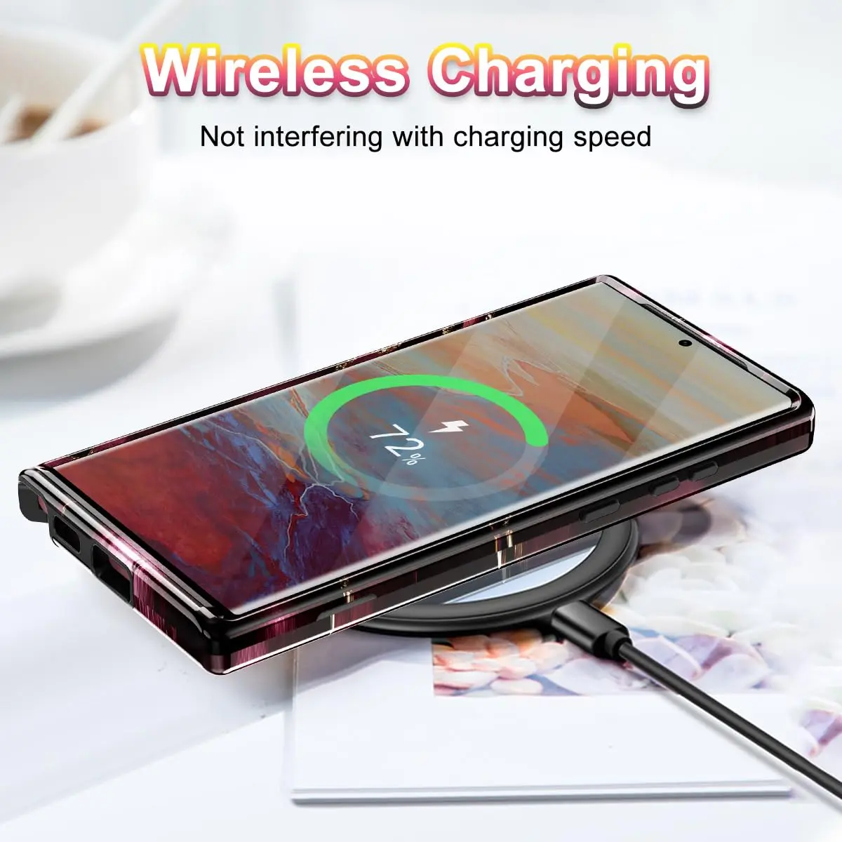 Btscase Samsung Galaxy S22 Ultra 5G Case, Marble Pattern 3 in 1 Heavy Duty Shockproof Full Body Rugged Hard PC+Soft Silicone Drop Protective Women Girl Covers, Wine Red | Support Wireless Charging - view 6