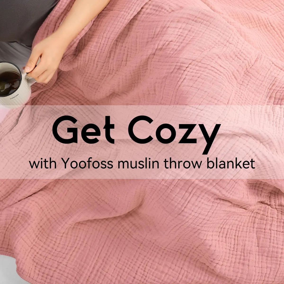 Yoofoss Muslin Blanket 60" x 80" | Organic Cotton Summer Bed & Couch Blanket - view 7