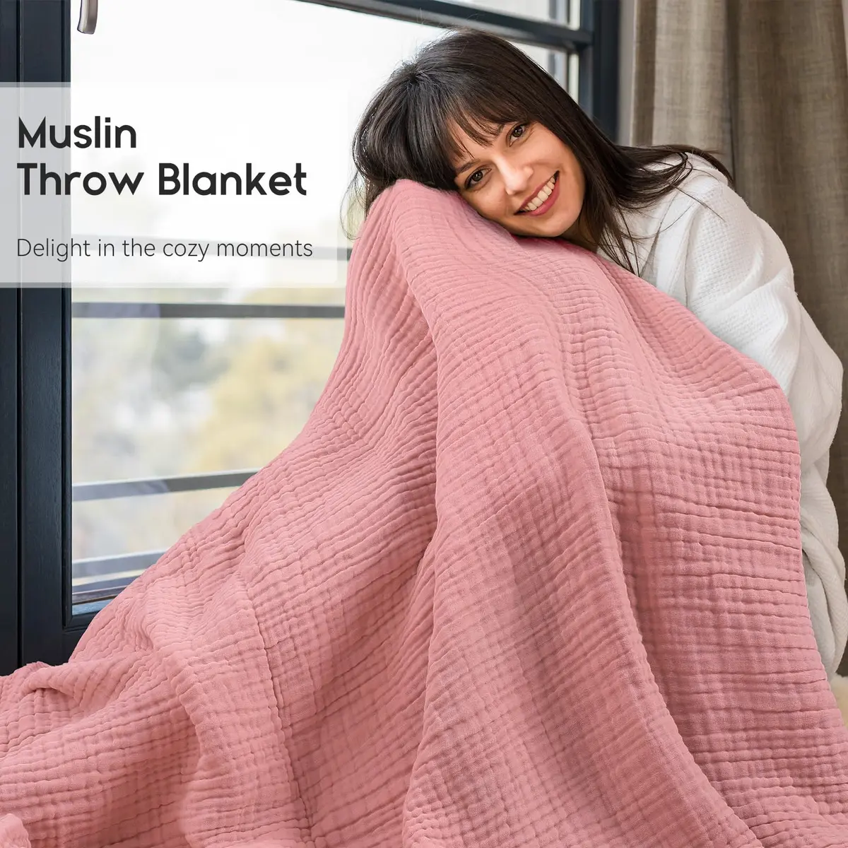 Yoofoss Muslin Blanket 60" x 80" | Organic Cotton Summer Bed & Couch Blanket - view 2