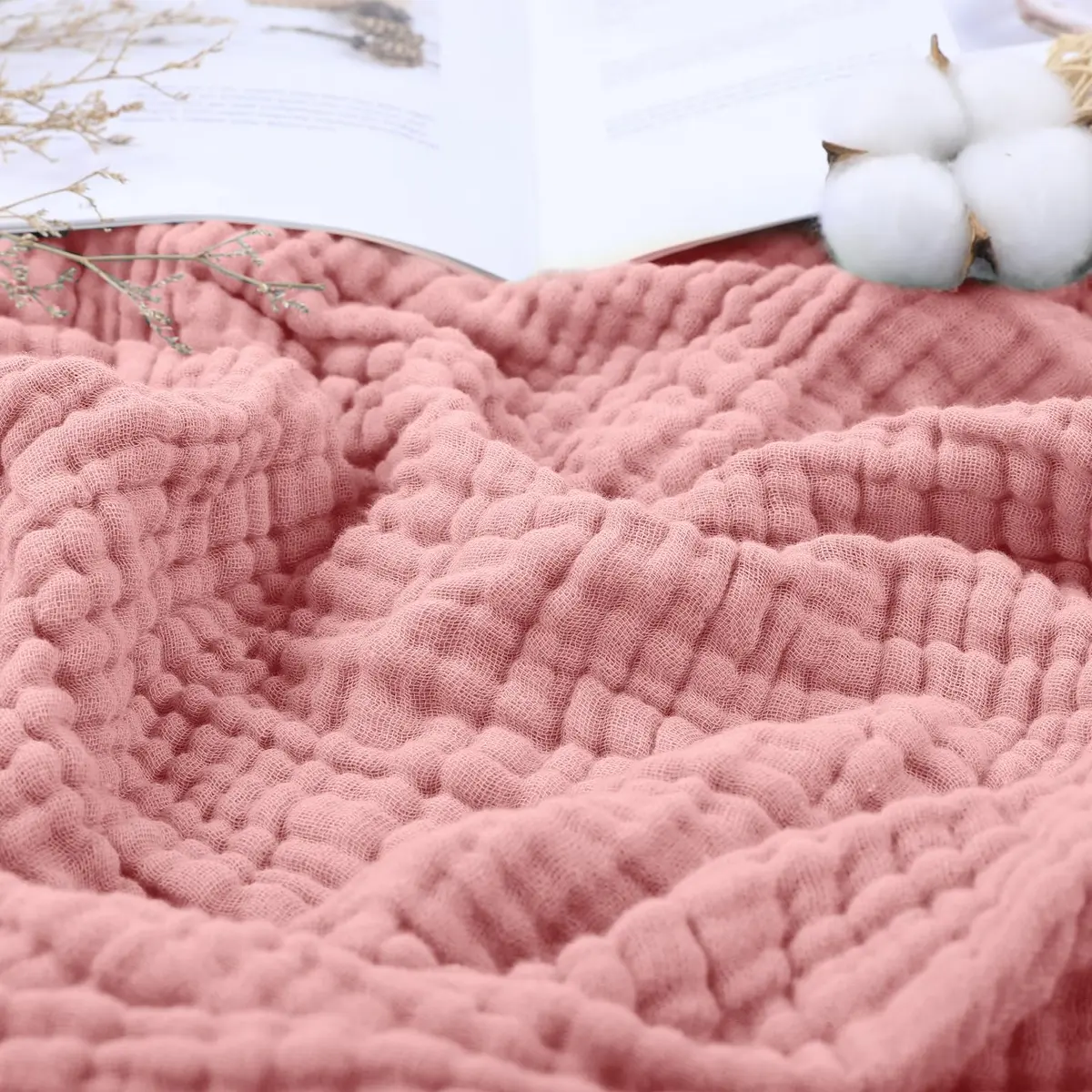 Yoofoss Muslin Blanket 60" x 80" | Organic Cotton Summer Bed & Couch Blanket - view 3