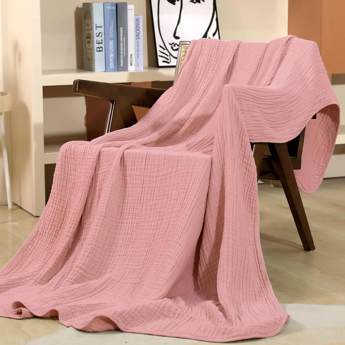 Yoofoss Muslin Blanket 60" x 80" | Organic Cotton Summer Bed & Couch Blanket - view 4