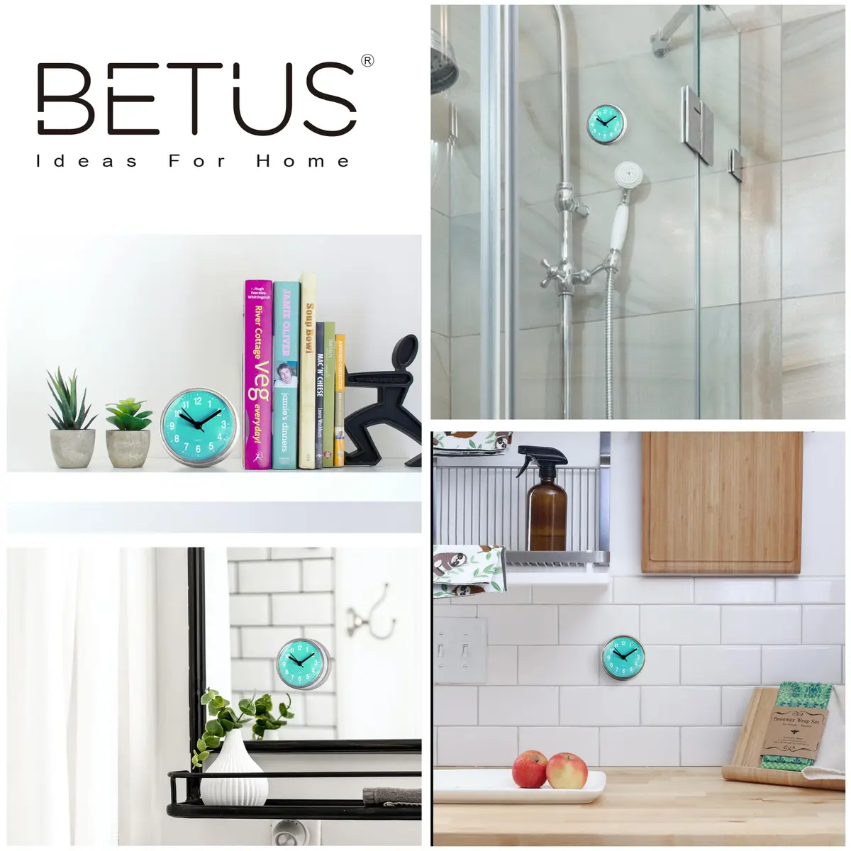 Betus Waterproof Bathroom Shower Clock with Large Suction Cup - Silent, Water Proof, Battery Operated Wall Clock for Toilet, Kitchen, Bedroom (Blue) | Easy Setup Analog Clock - view 2