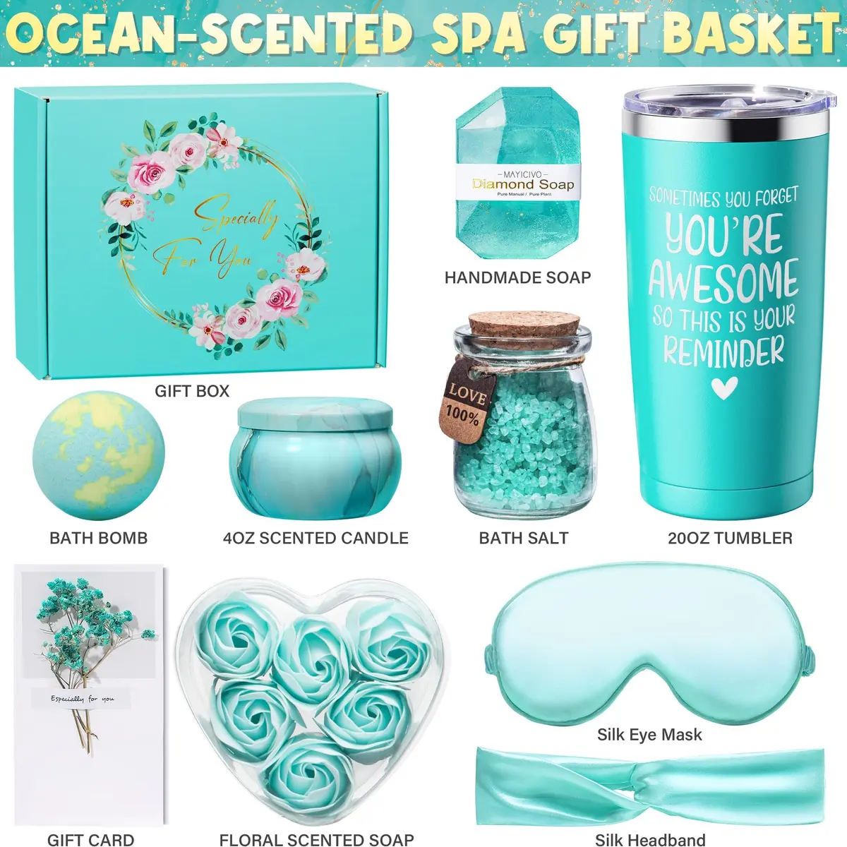 MAYICIVO Relaxing Spa Gift Basket for Women 10-Piece Ocean Scented Self Care Set | Perfect Birthday & Holiday Gift - view 3