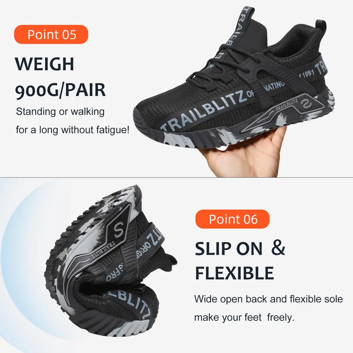 TRAILBLITZ Composite Steel Toe Work Shoes for Men Black | ASTM F2413-18 Certified Safety Sneakers - view 6