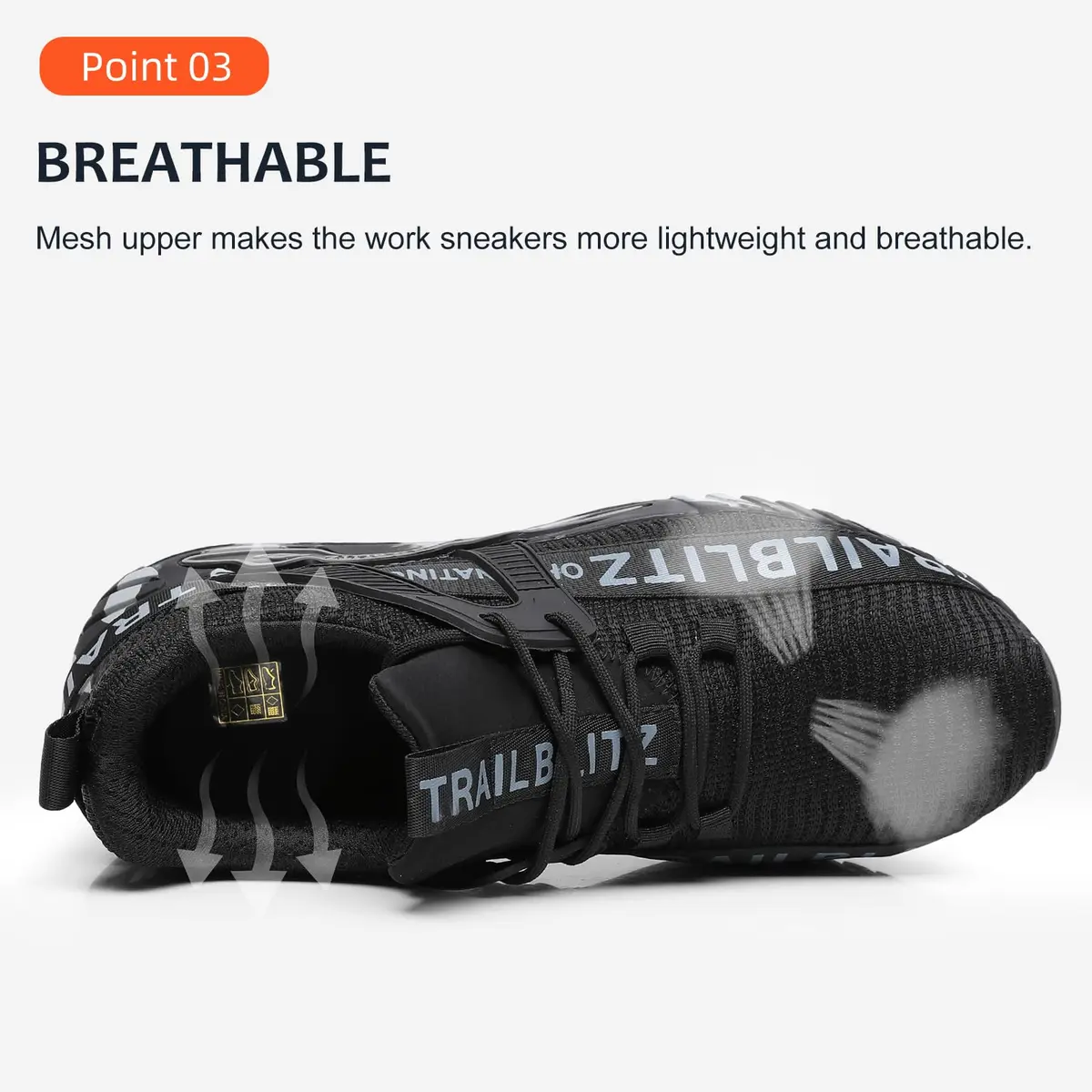 TRAILBLITZ Composite Steel Toe Work Shoes for Men Black | ASTM F2413-18 Certified Safety Sneakers - view 4