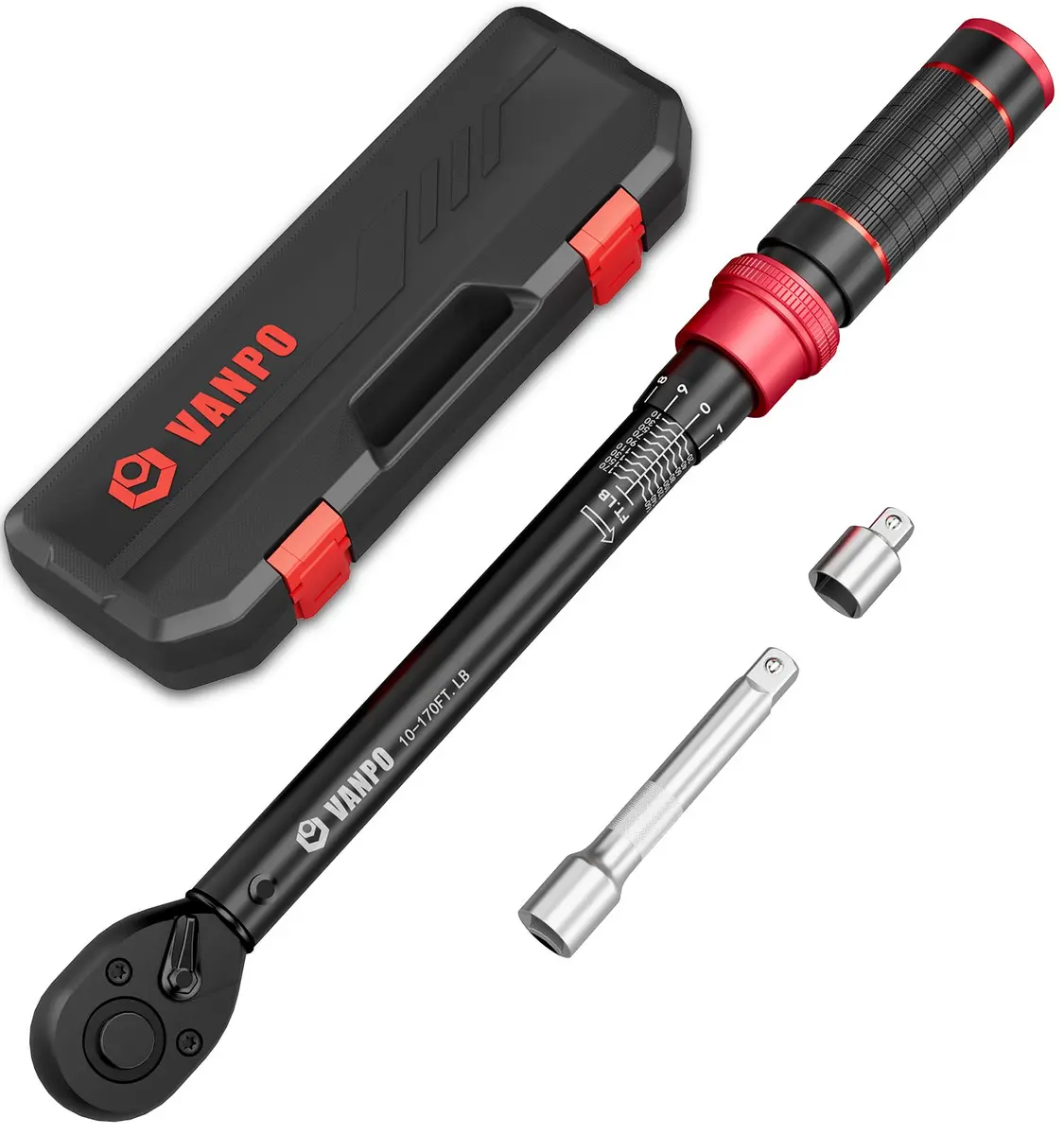 VANPO 1/2-Inch Drive Click Torque Wrench 10-170 Ft-Lb | Precise Automotive & Motorcycle Tool - main product image