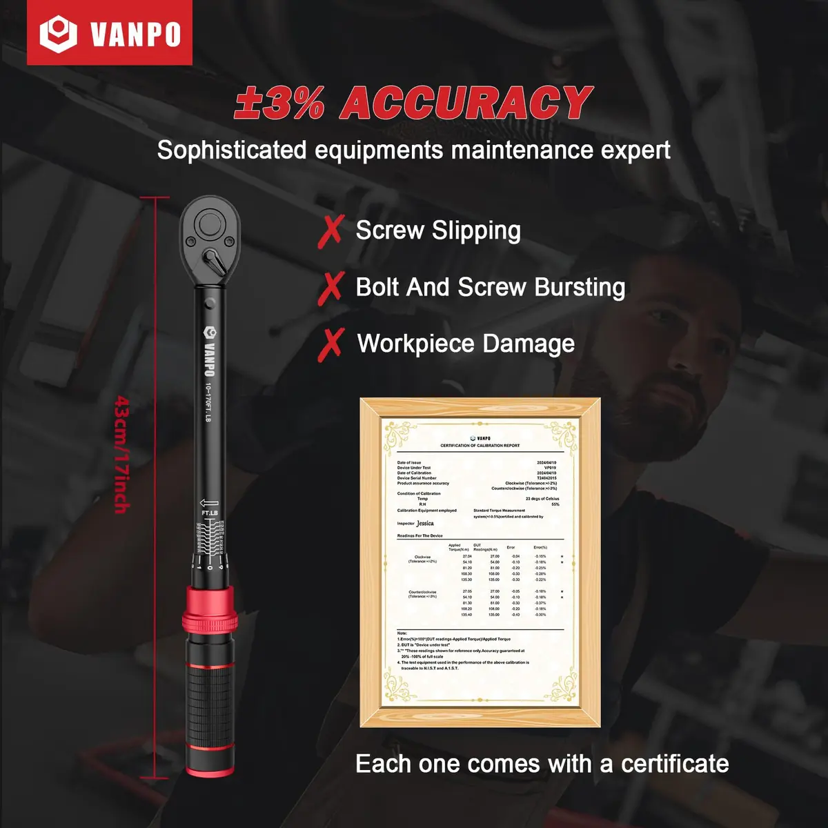 VANPO 1/2-Inch Drive Click Torque Wrench 10-170 Ft-Lb | Precise Automotive & Motorcycle Tool - view 5