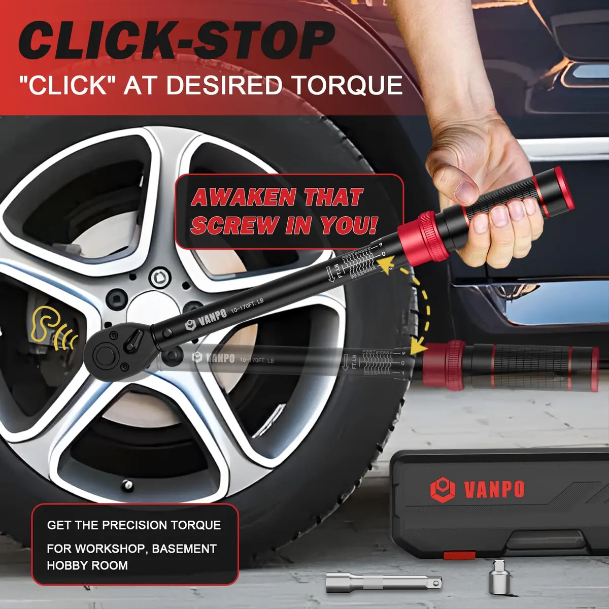 VANPO 1/2-Inch Drive Click Torque Wrench 10-170 Ft-Lb | Precise Automotive & Motorcycle Tool - view 6