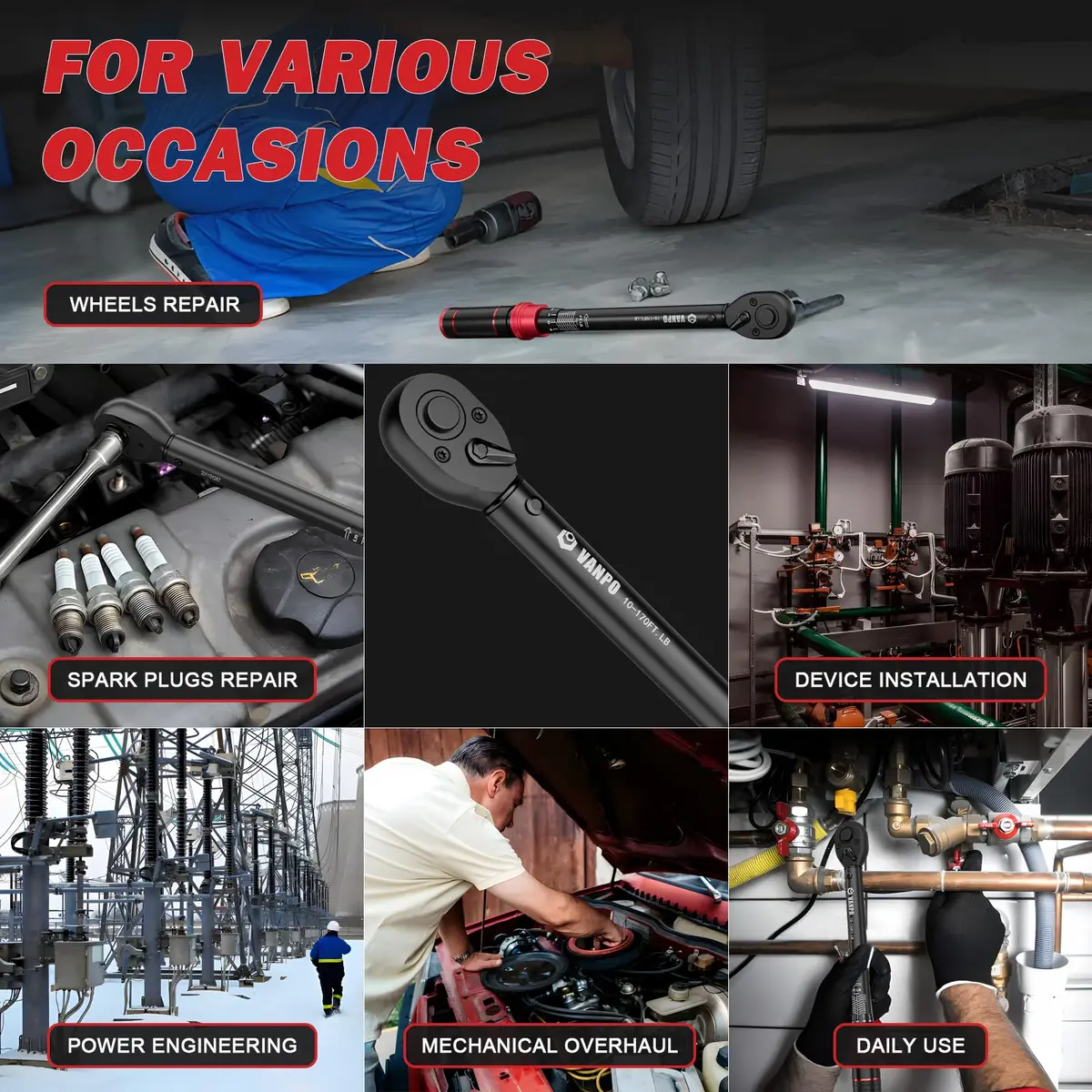 VANPO 1/2-Inch Drive Click Torque Wrench 10-170 Ft-Lb | Precise Automotive & Motorcycle Tool - view 7