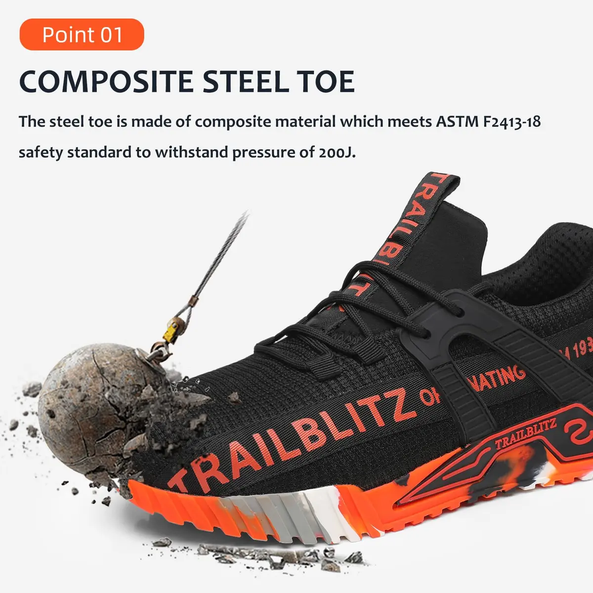 TRAILBLITZ Composite Steel Toe Shoes for Men, US Men's 11 (11 M US) | ASTM F2413-18 Certified Safety Sneakers - view 2