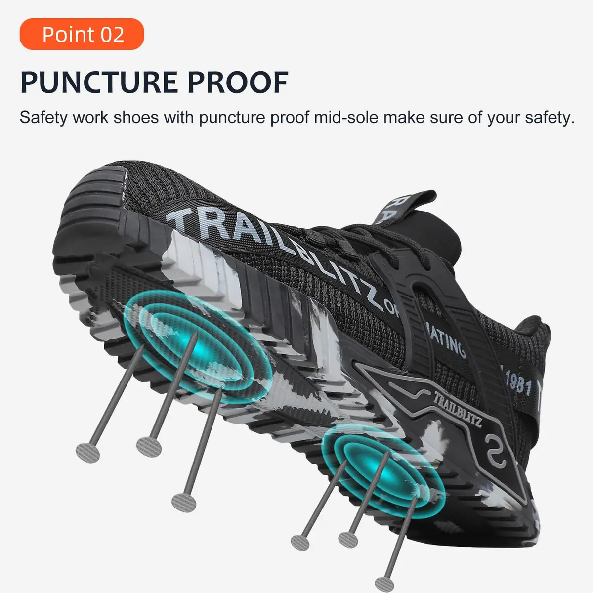TRAILBLITZ Composite Steel Toe Shoes for Men Work Safety Sneakers 9 Black | Lightweight Breathable Industrial Footwear - view 3
