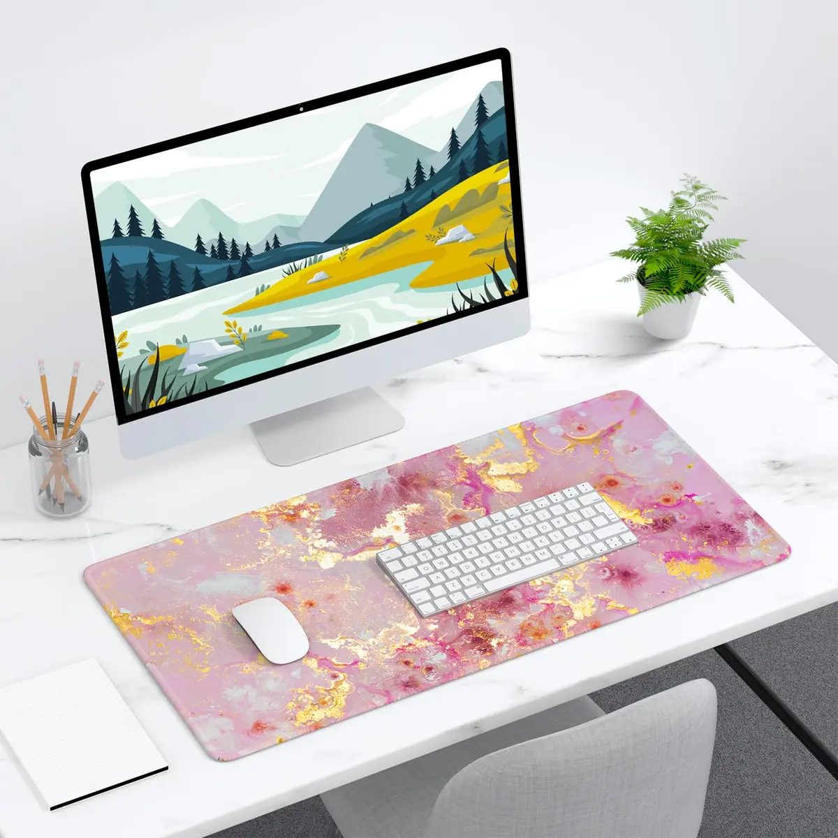 Niniubye Desk Mat 32" x 16" Pink Gold Marble | XXL Extended Large Gaming Mouse Pad for Desk, Office & Gaming - view 7