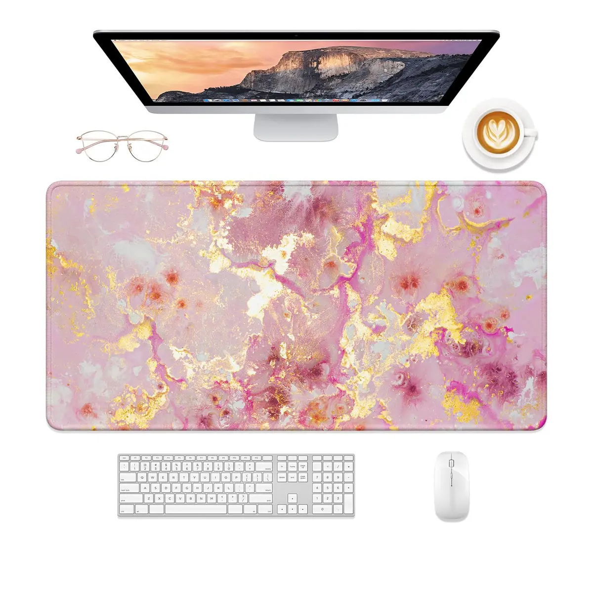 Niniubye Desk Mat 32" x 16" Pink Gold Marble | XXL Extended Large Gaming Mouse Pad for Desk, Office & Gaming - view 2