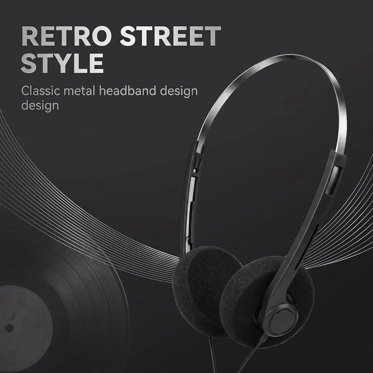 Galepromot Black Retro Over-Ear Headphones with Cord | Hi-Fi Stereo Sound - view 6