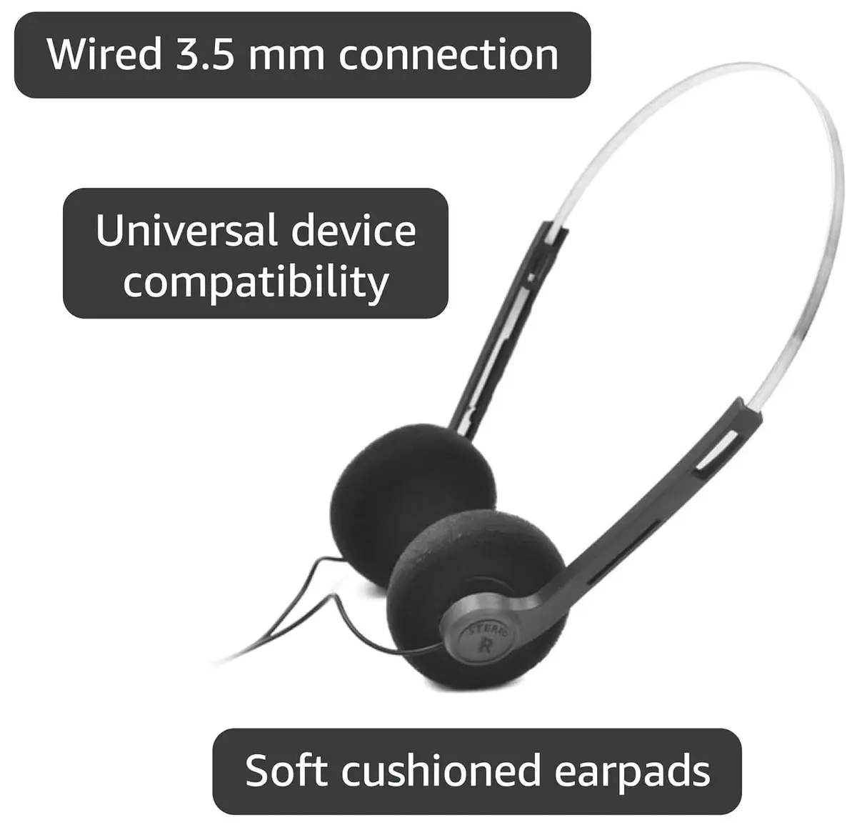 Galepromot Black Retro Over-Ear Headphones with Cord | Hi-Fi Stereo Sound - view 8
