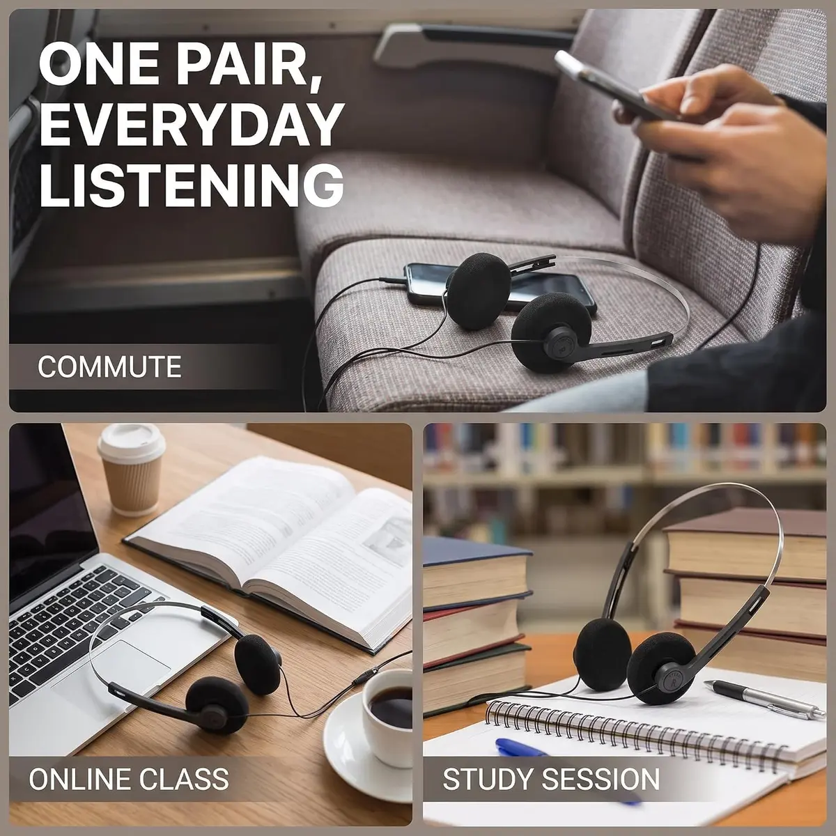 Galepromot Black Retro Over-Ear Headphones with Cord | Hi-Fi Stereo Sound - view 5