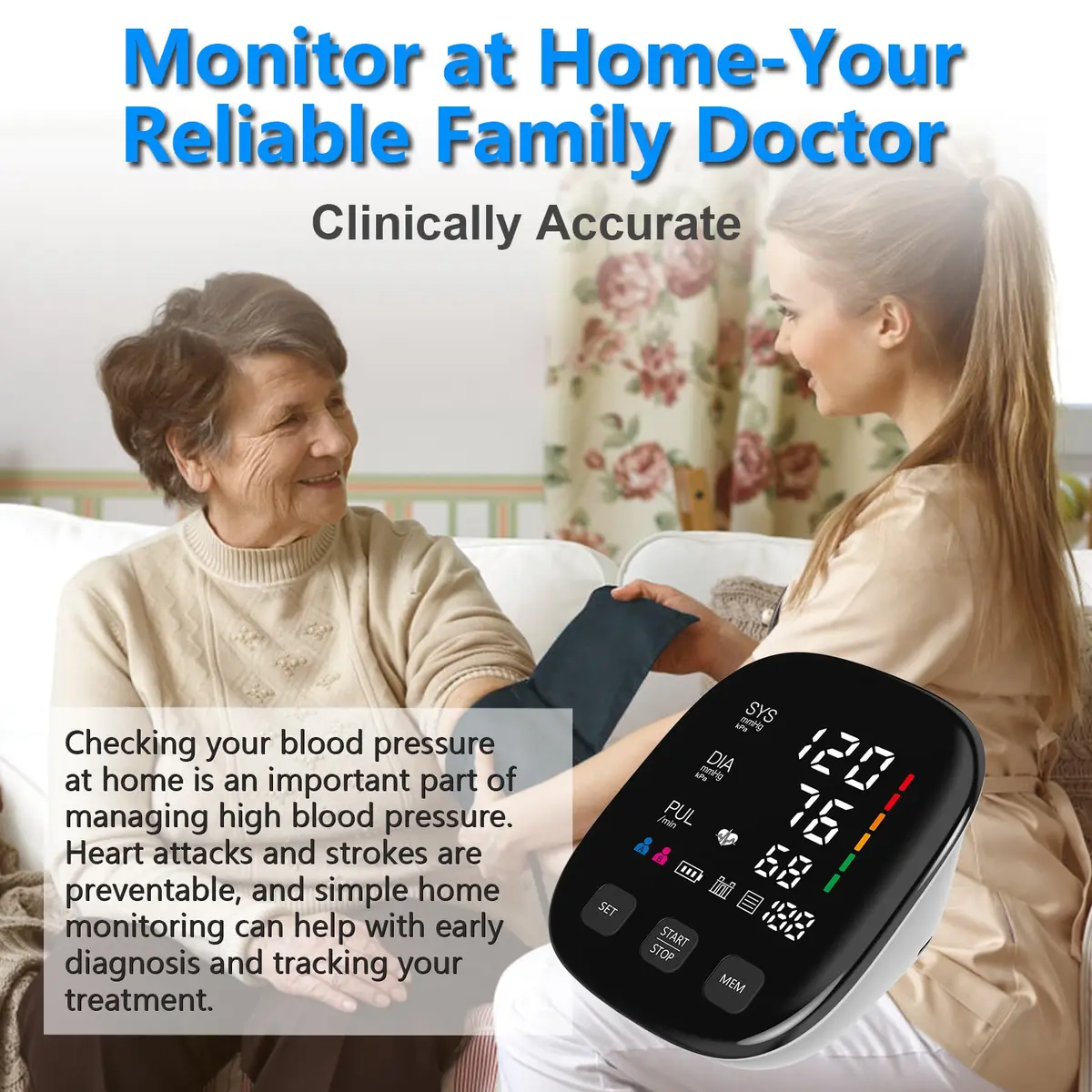 CRABCLAW Blood Pressure Monitor | Accurate Home Use Arm Monitor with 2×199 Memory, Adjustable Cuff 9-17" (White) - view 6