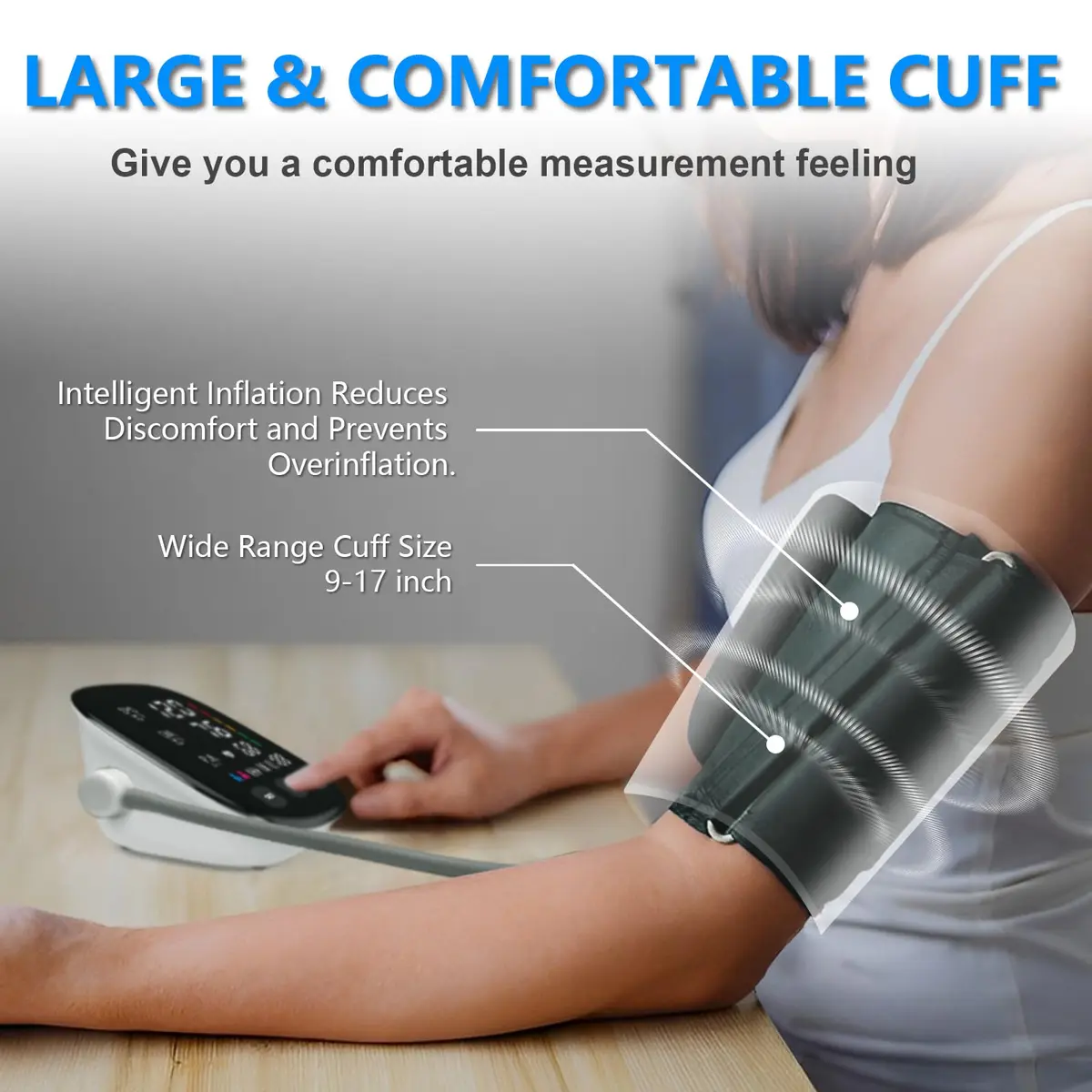 CRABCLAW Blood Pressure Monitor | Accurate Home Use Arm Monitor with 2×199 Memory, Adjustable Cuff 9-17" (White) - view 7