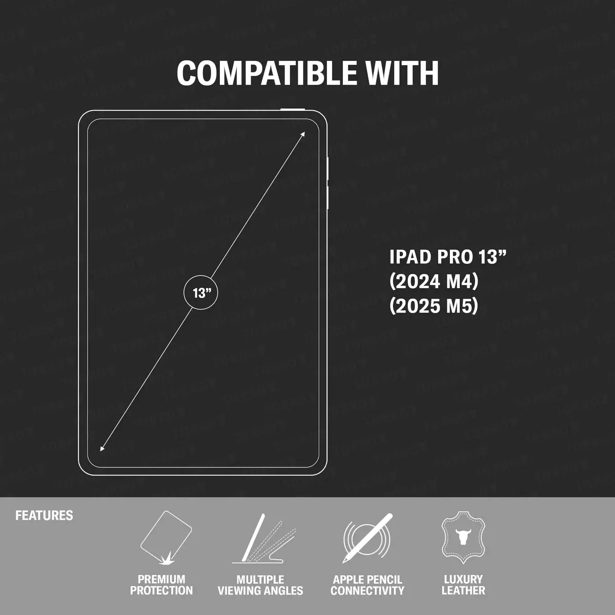TORRO iPad Pro 13” Case Black with Red Detail | Premium Leather with Stand & Apple Pencil Connectivity - view 2