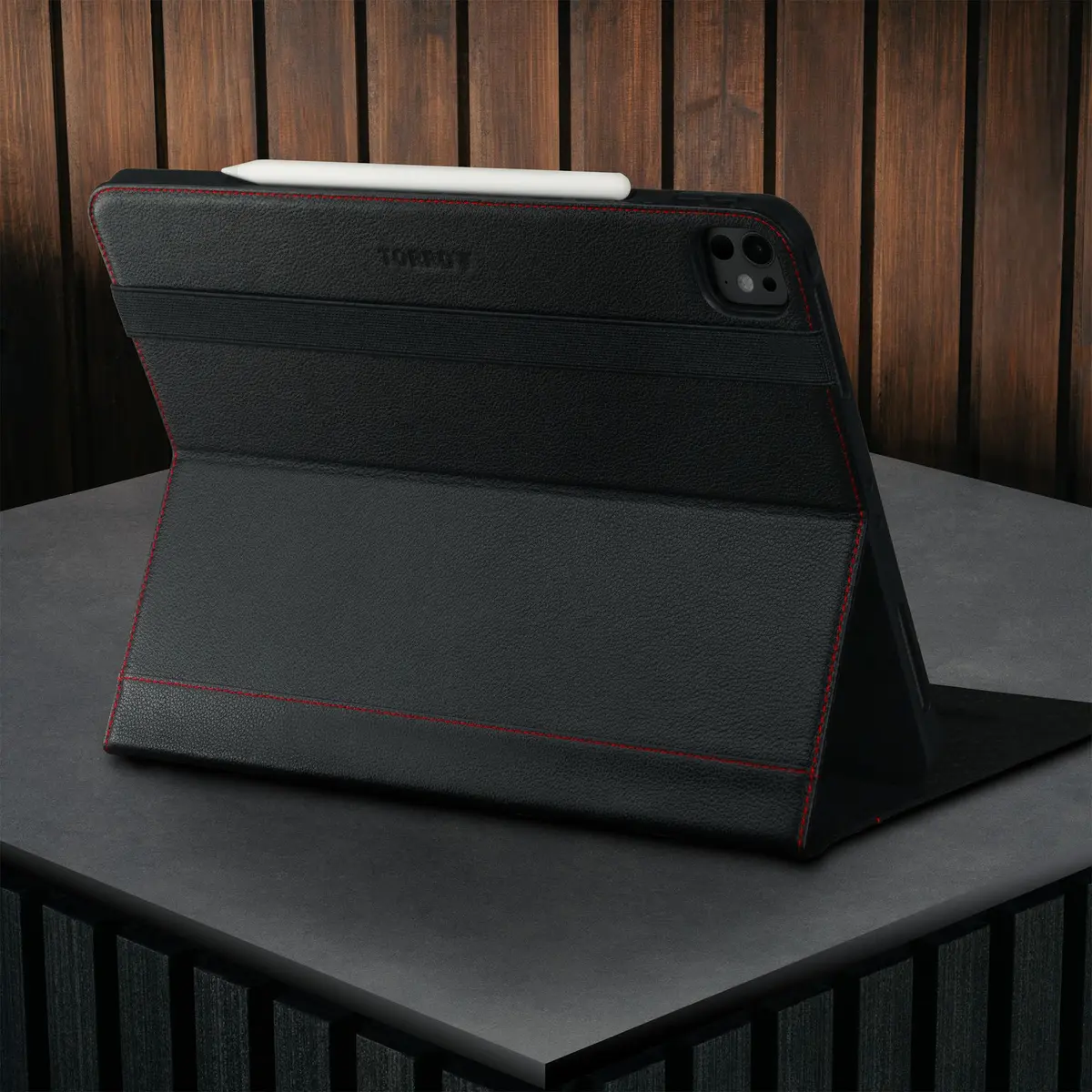 TORRO iPad Pro 13” Case Black with Red Detail | Premium Leather with Stand & Apple Pencil Connectivity - view 3