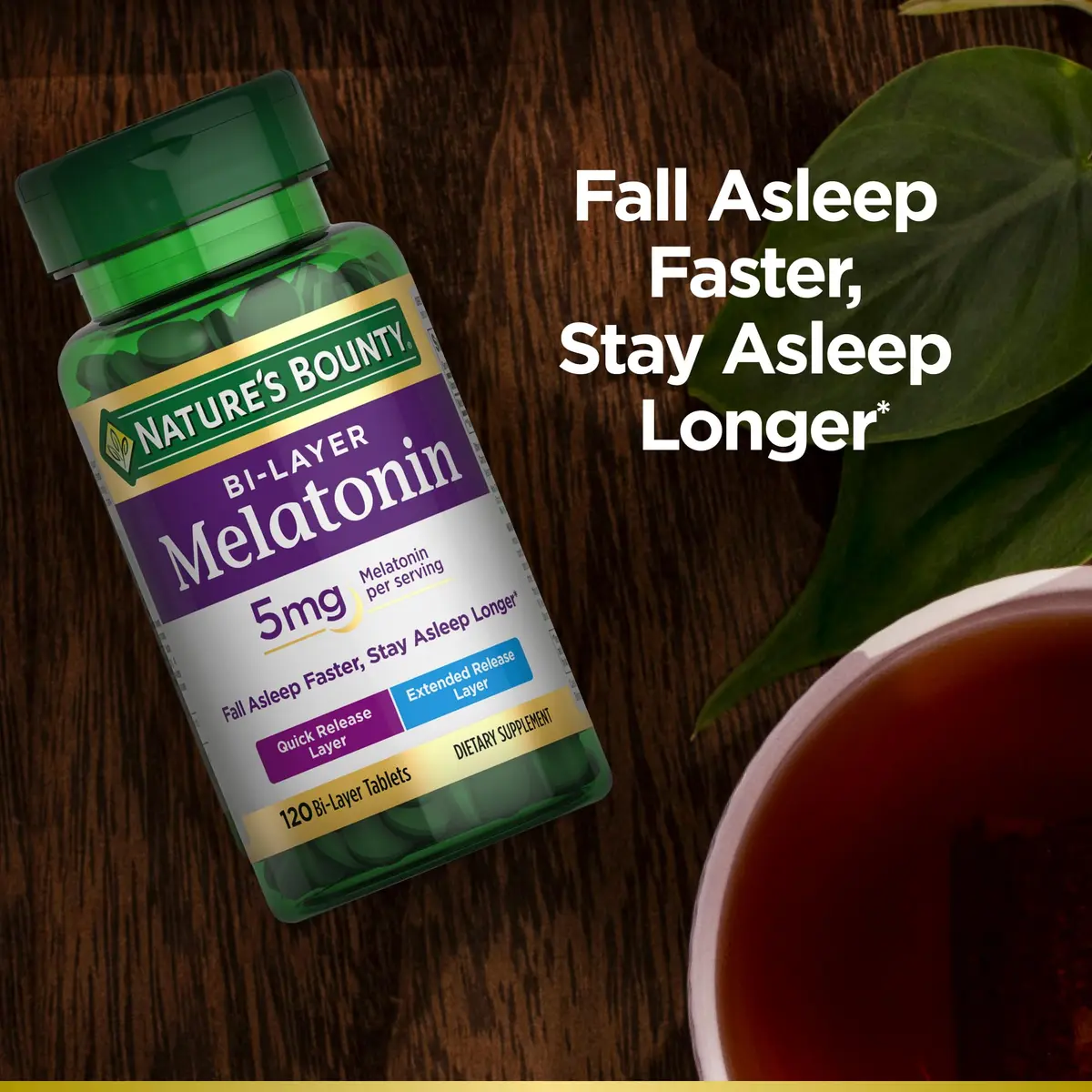 Nature's Bounty BiLyr Melatn 5mg 120 Tablets | Drug-Free Sleep Aid - view 4