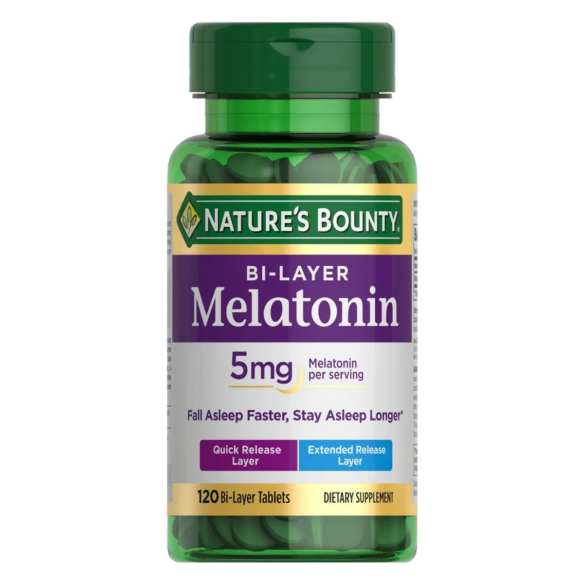 Nature's Bounty BiLyr Melatn 5mg 120 Tablets | Drug-Free Sleep Aid - main product image