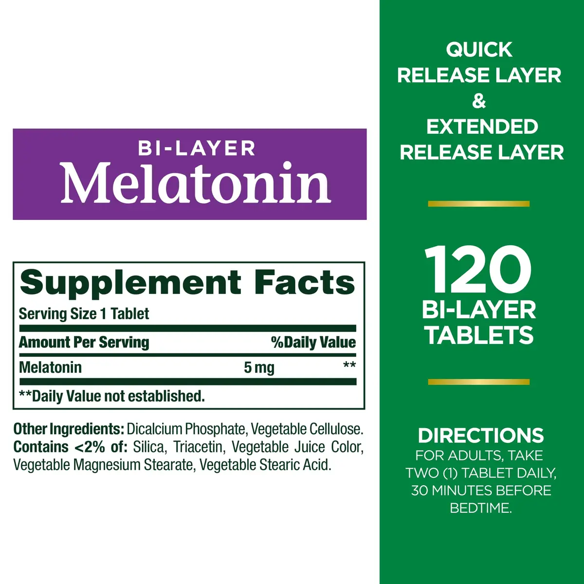 Nature's Bounty BiLyr Melatn 5mg 120 Tablets | Drug-Free Sleep Aid - view 2