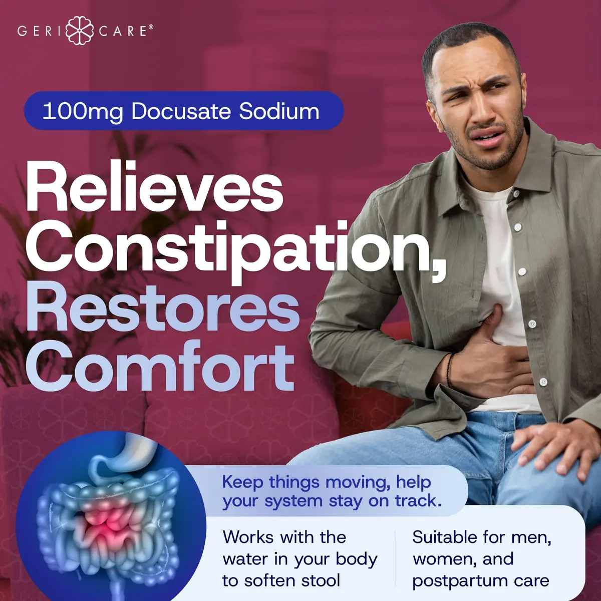 GeriCare Docusate Sodium Stool Softeners 100mg | Dye-Free, Crushable Tablets for Constipation Relief (100 Count) - view 5
